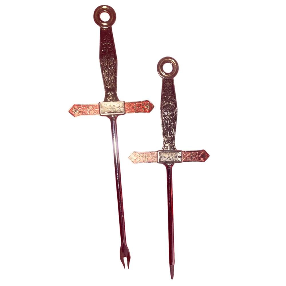 Replacement Swordsman Cocktail Pick Vintage Chrome Plates Cloisonné Sword Handle